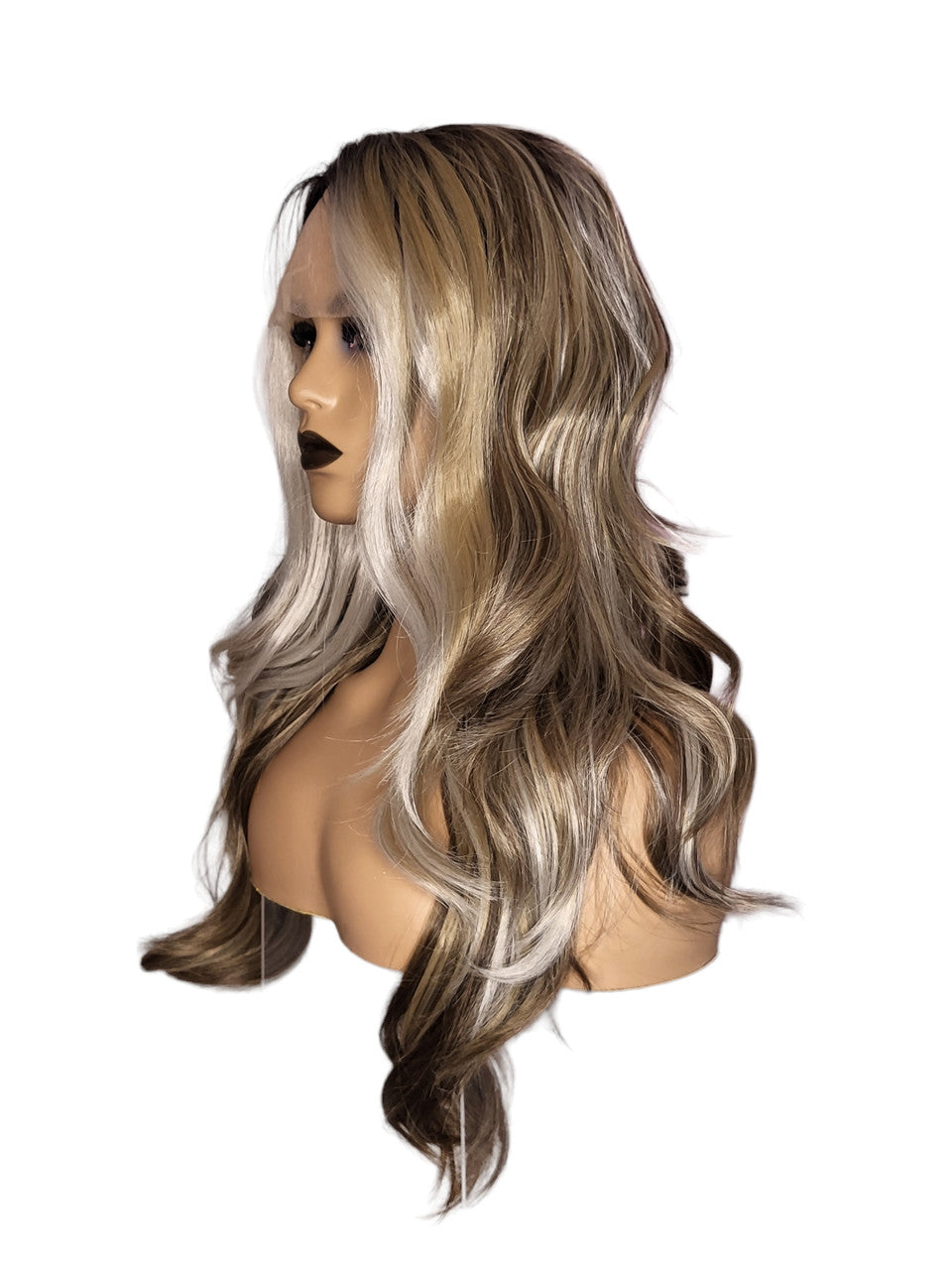 Long Wavy Multi Tonal Silver Blonde Lace Front Wig. Silvie
