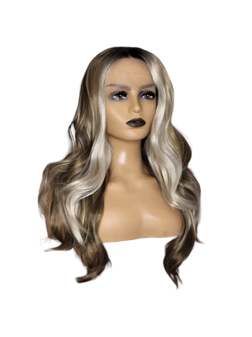 Long Wavy Multi Tonal Silver Blonde Lace Front Wig. Silvie