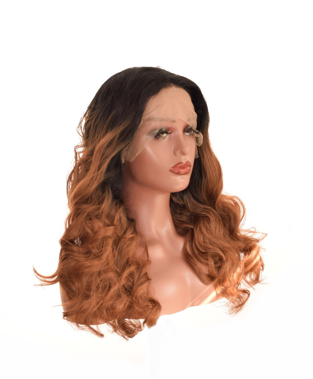 Black Ombre Caramel Brown Wavy Curl Lace Front Wig. Imani
