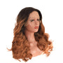 Black Ombre Caramel Brown Wavy Curl Lace Front Wig. Imani