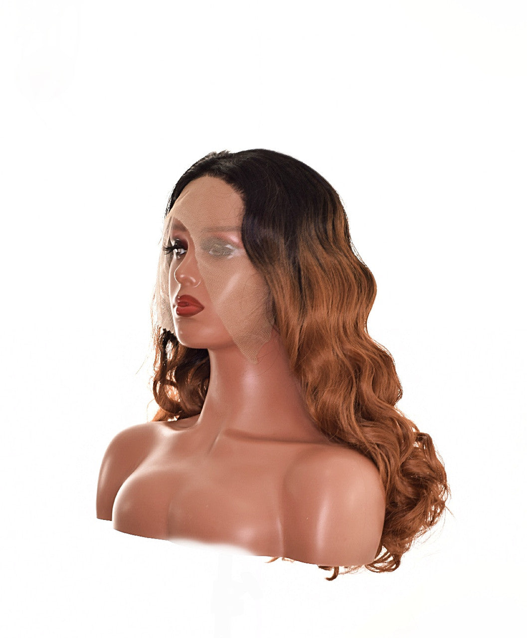 Black Ombre Caramel Brown  Wavy Curl Lace Front Wig.  Imani