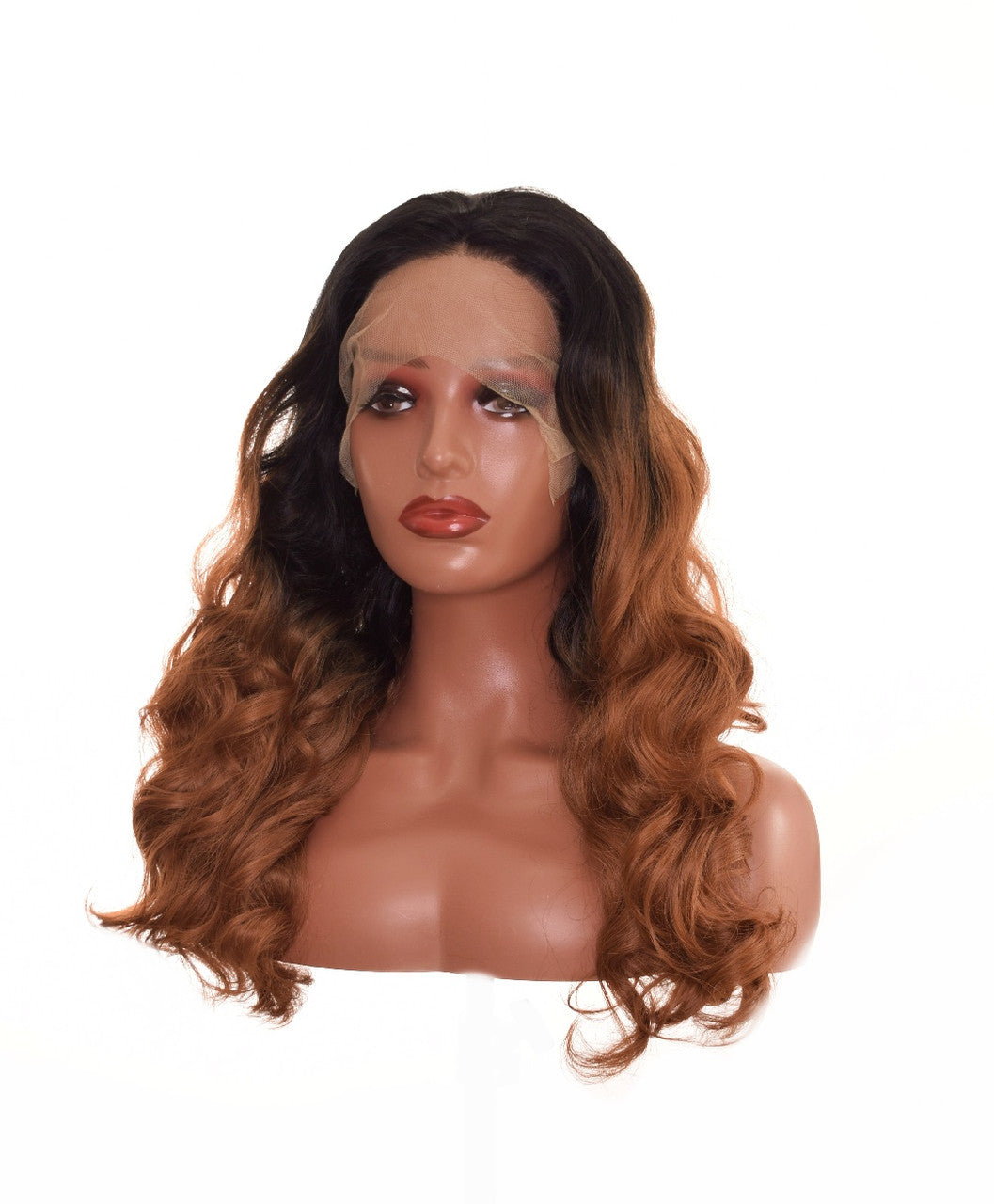 Black Ombre Caramel Brown Wavy Curl Lace Front Wig. Imani