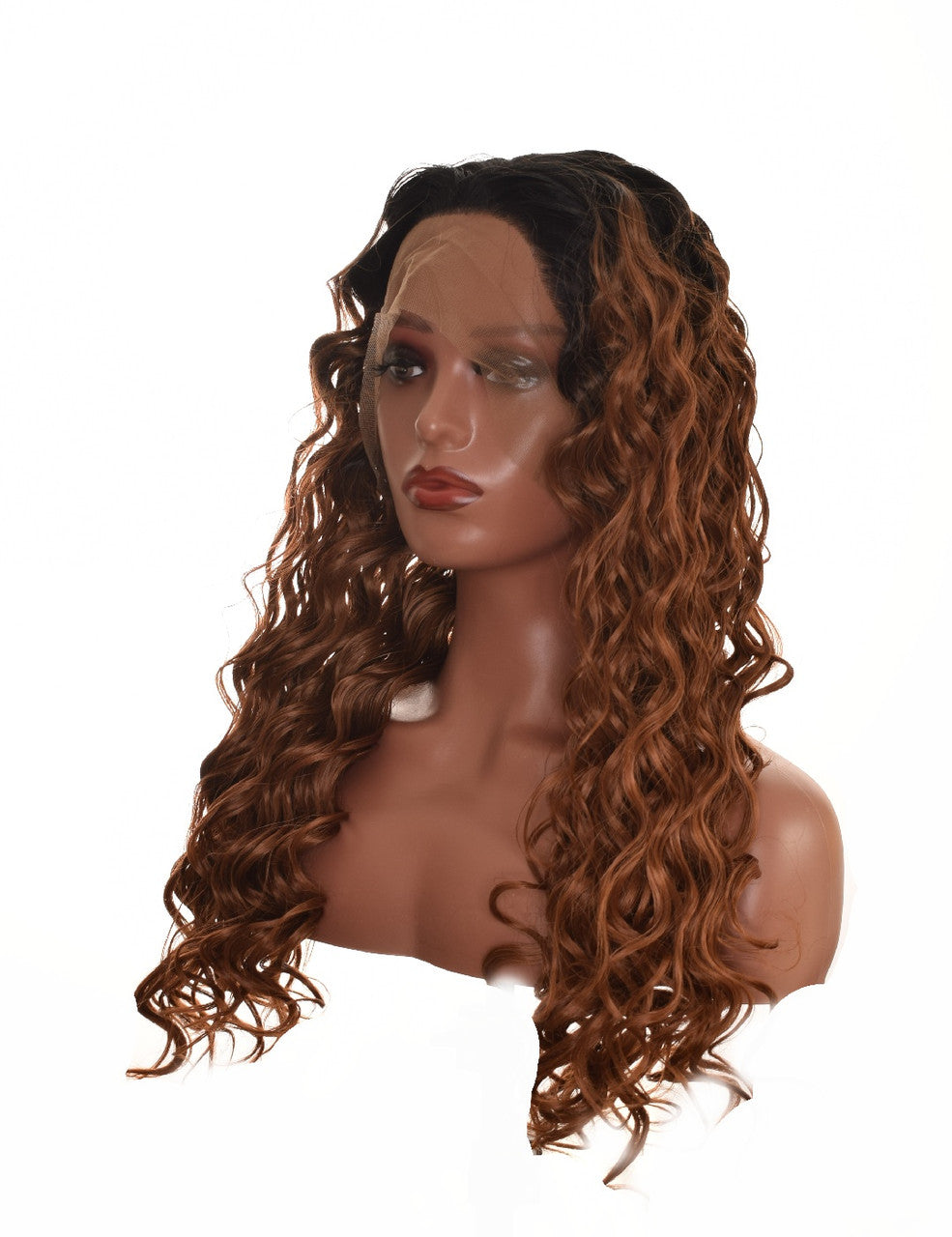 Black Caramel Brown Ombre Wet Curl Lace Front Wig. Kiki