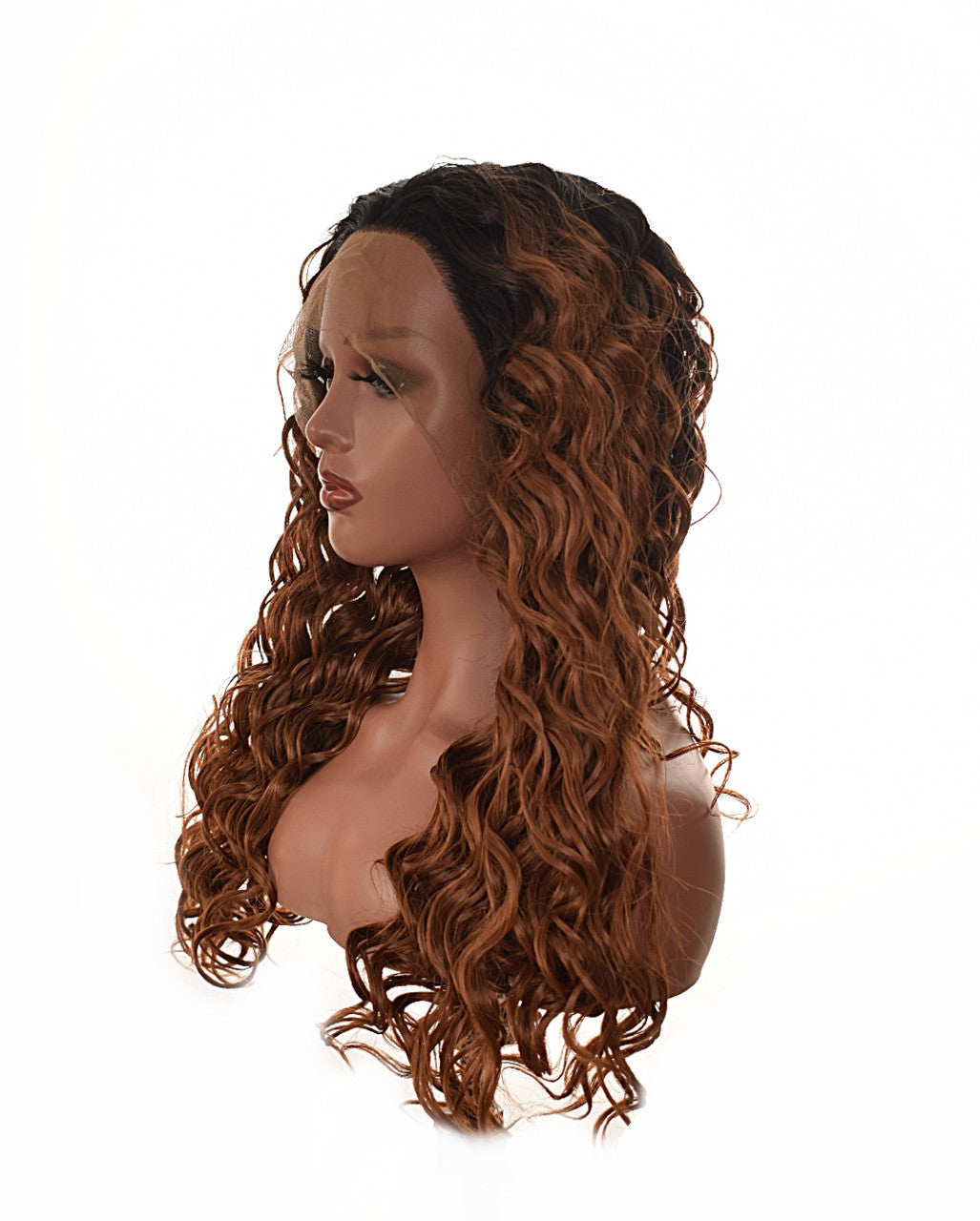 Black Caramel Brown Ombre Wet Curl Lace Front Wig. Kiki