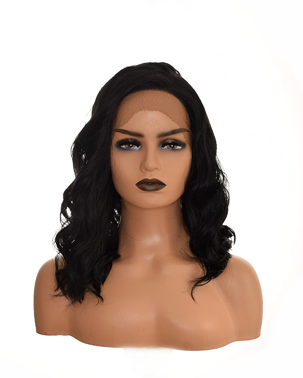 Black Mid Length Wavy Lace Front Lob Wig. Lana