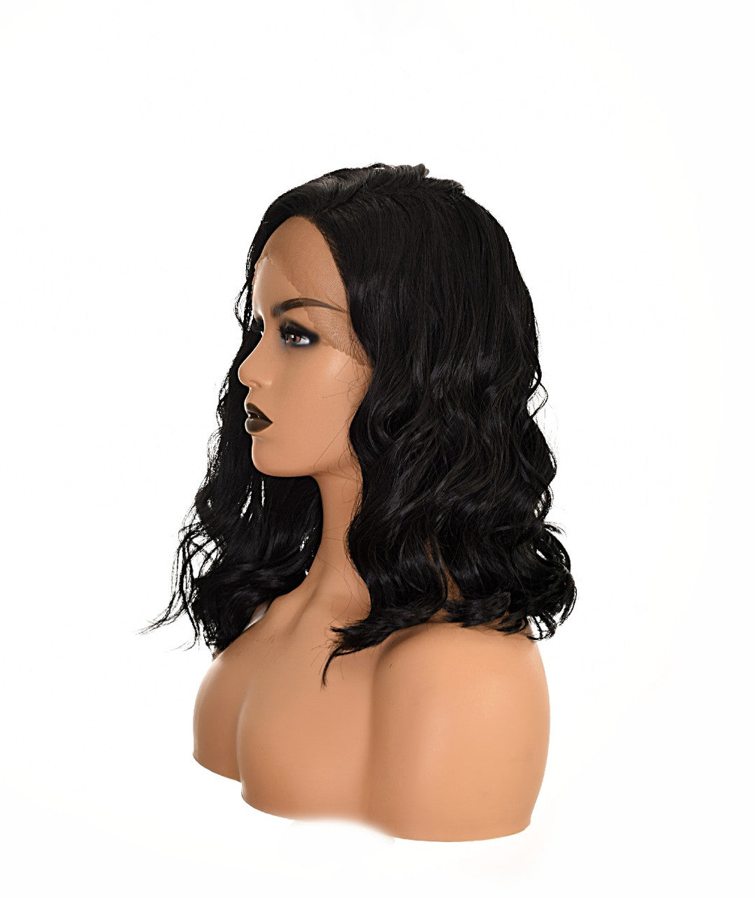 Black Mid Length Wavy Lace Front Lob Wig. Lana