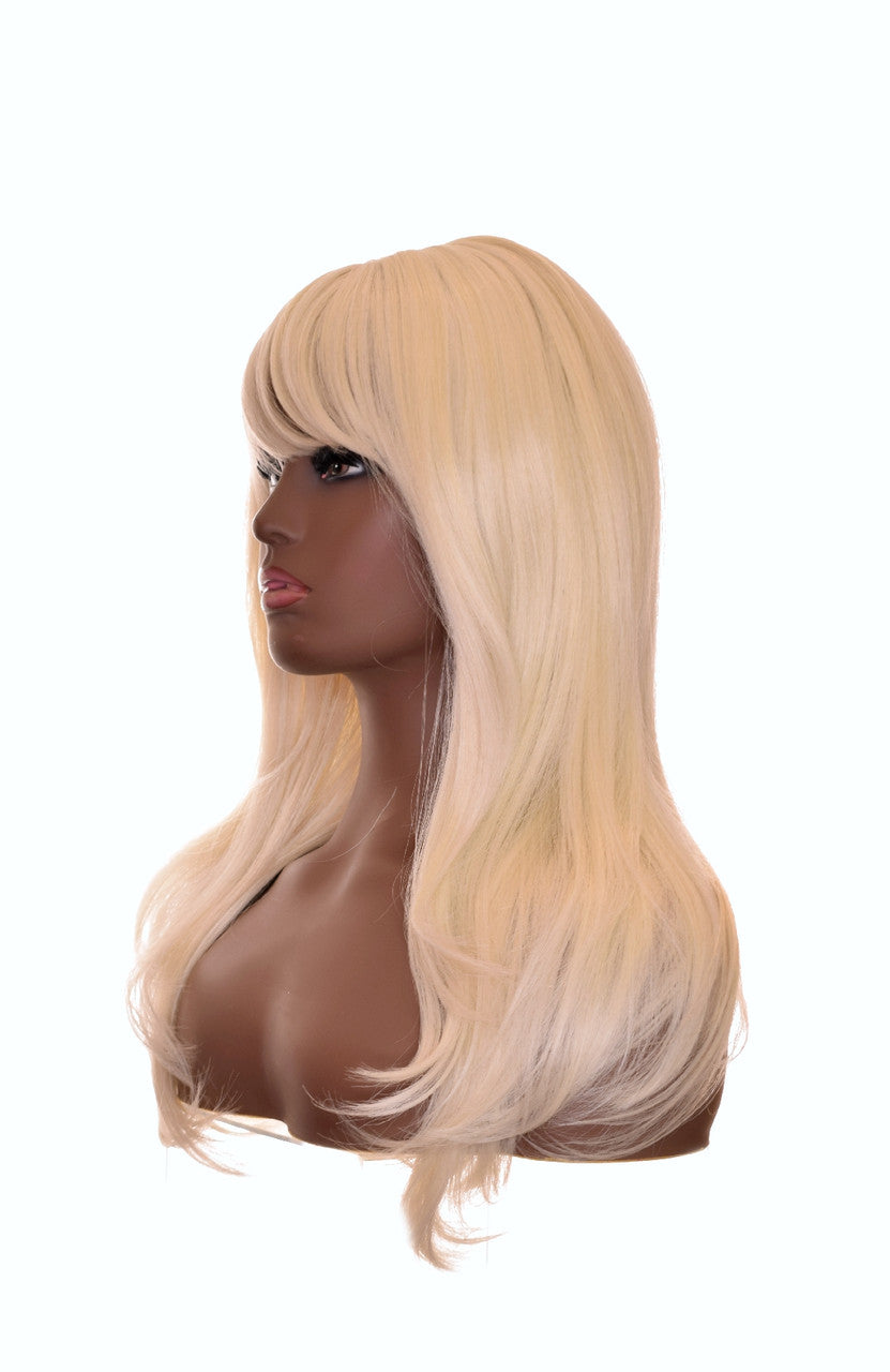 Platinum Blonde Wavy Wig With Bangs. Bardot Wig