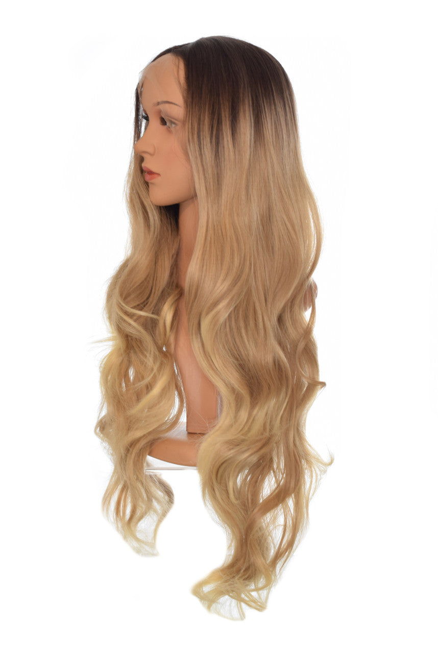 Long Wavy Ombre Honey Blonde Lace Front Wig. Lush