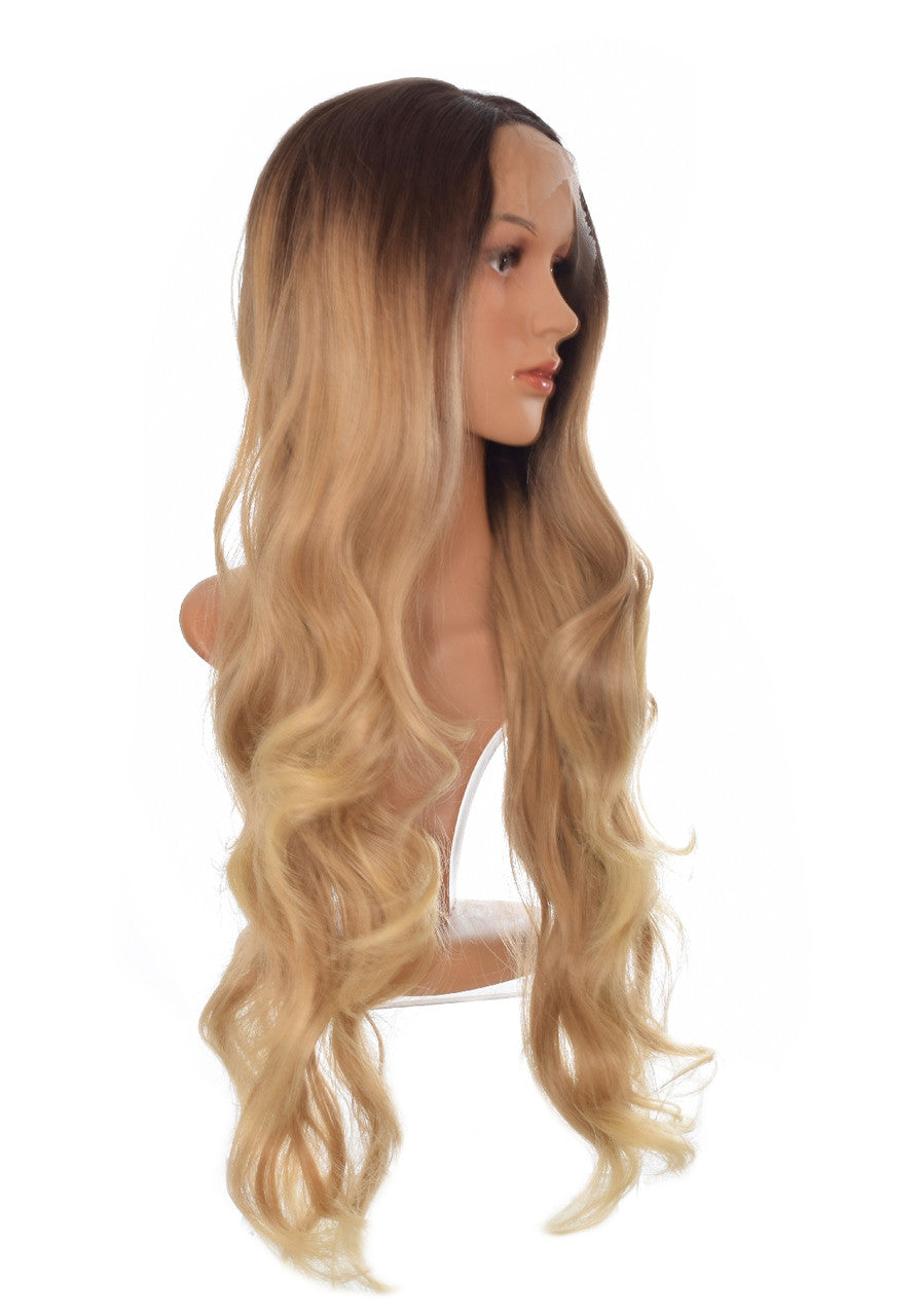 Long Wavy Ombre Honey Blonde Lace Front Wig. Lush