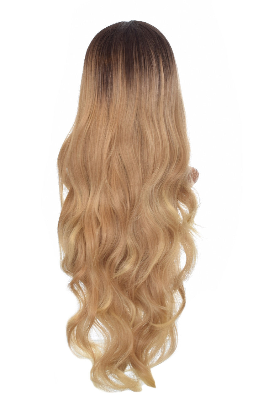 Long Wavy Ombre Honey Blonde Lace Front Wig. Lush