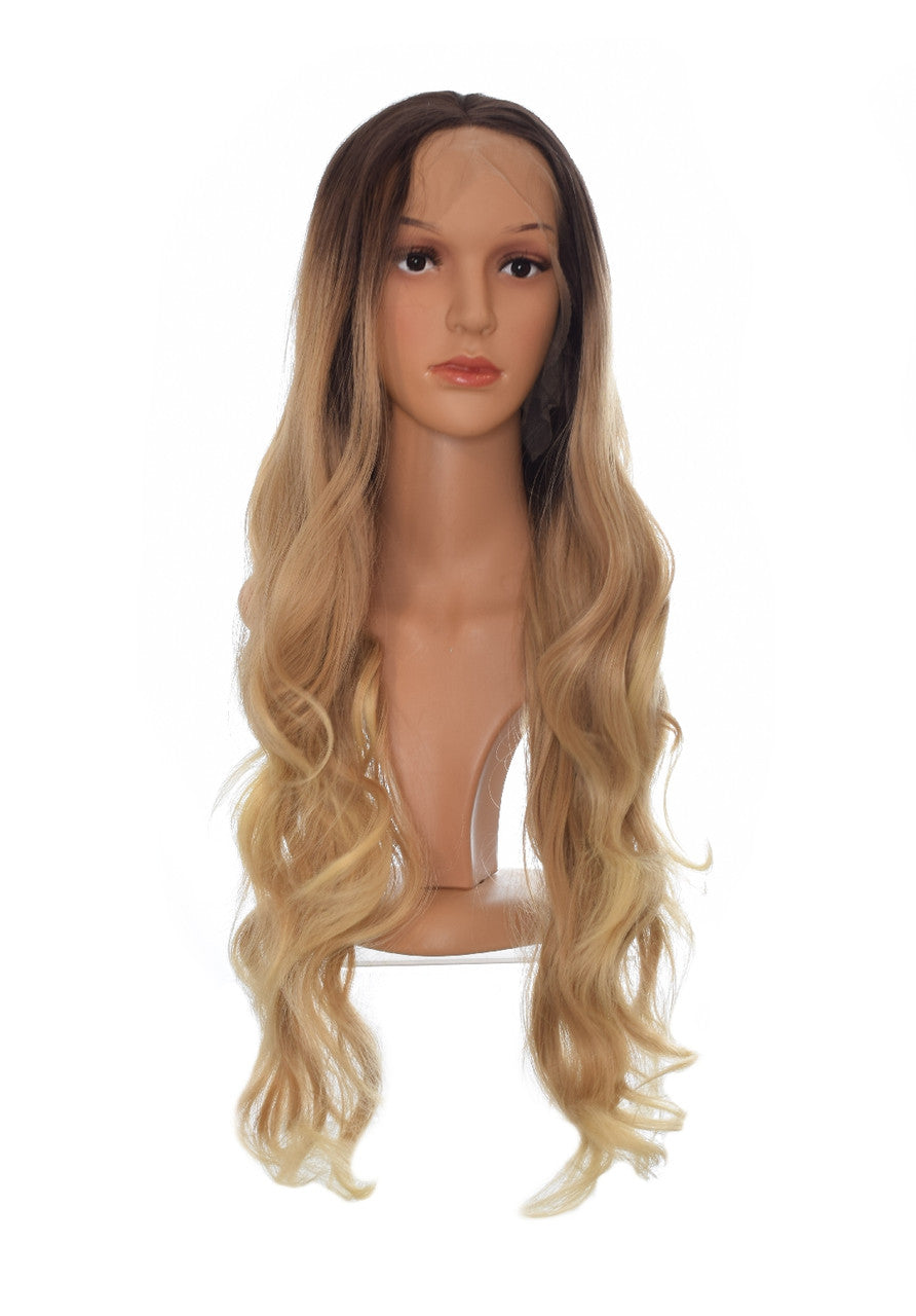 Long Wavy Ombre Honey Blonde Lace Front Wig. Lush