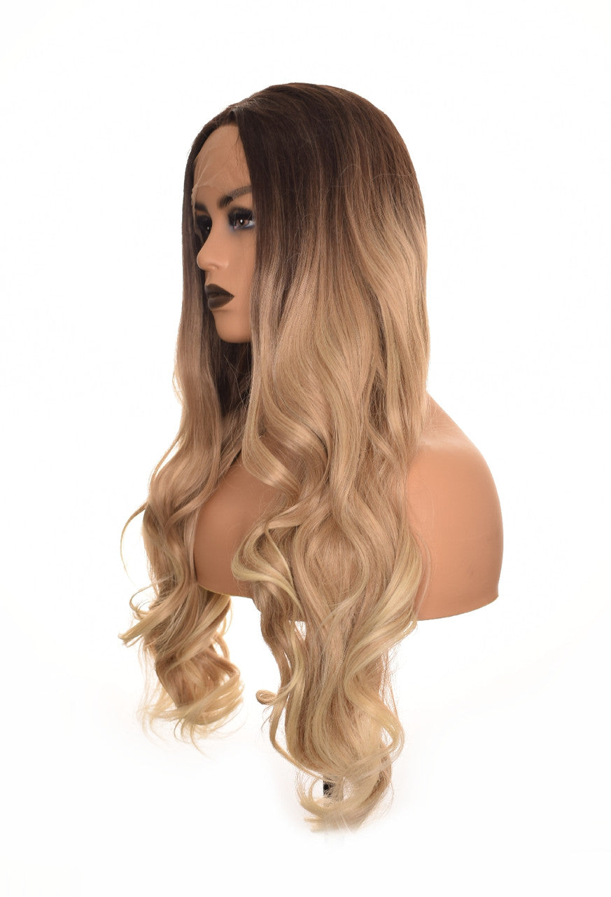 Ombre Long Wavy Brown Blonde Lace Front Wig. Kris