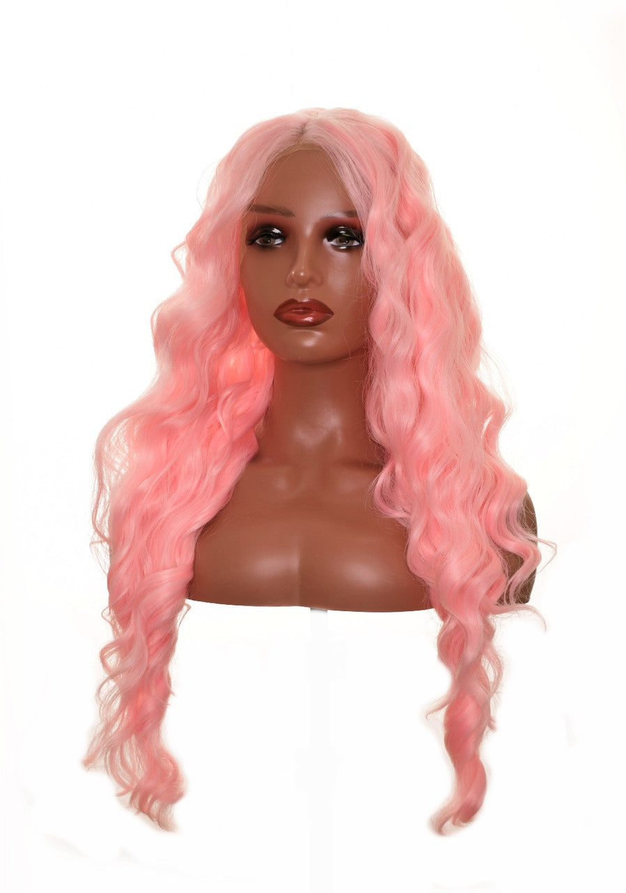 Candy Pink Long Lace Front Long Wig. Domino