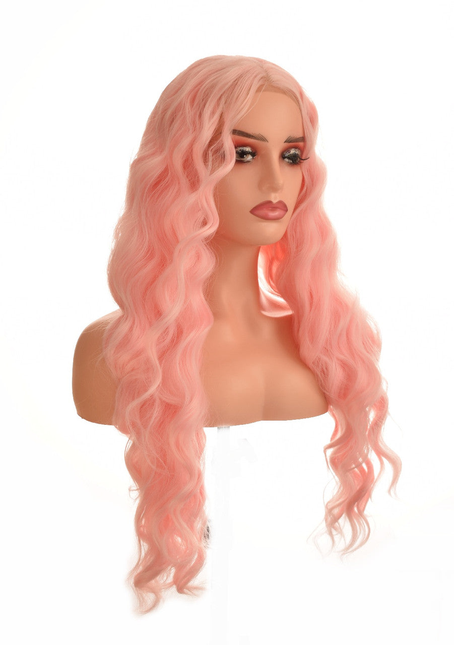 Candy Pink Long Lace Front Long Wig. Domino