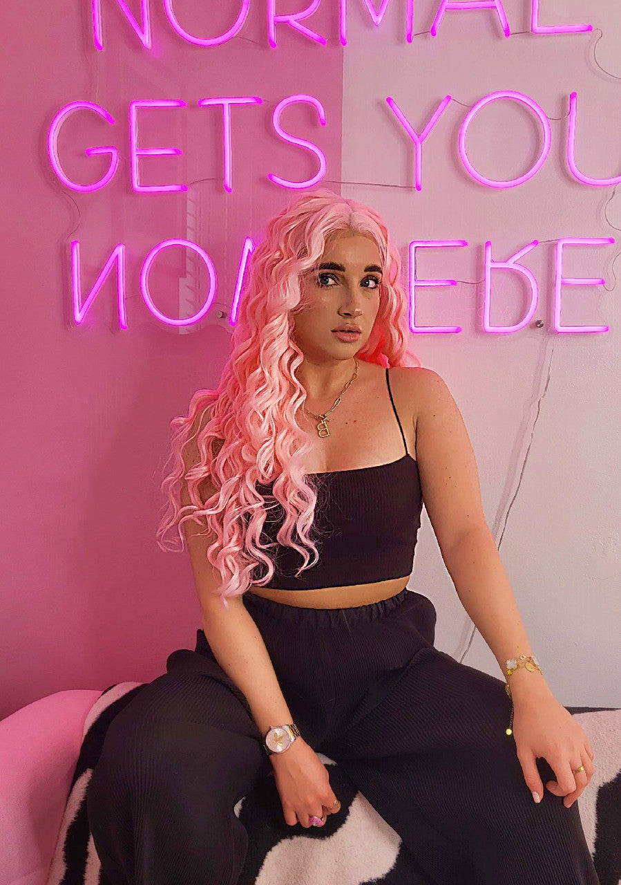 Candy Pink Long Lace Front Long Wig. Domino