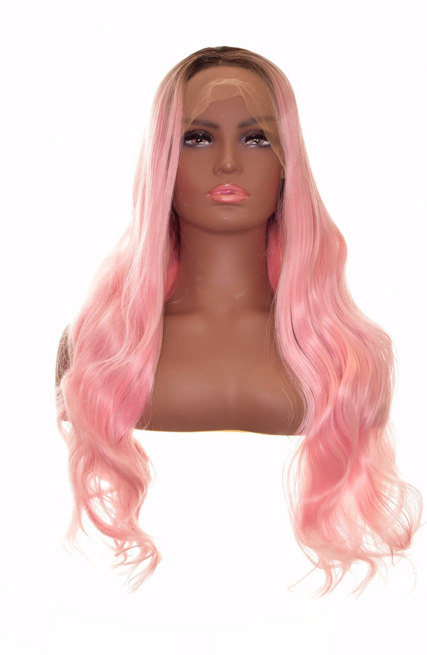Candy Pastel Pink Long Lace Front Long Wig. Popsicle.