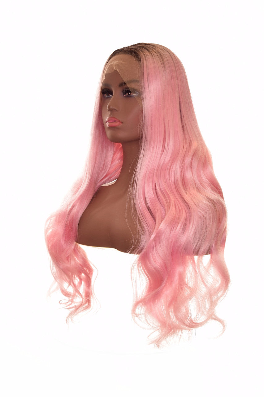 Candy Pastel Pink Long Lace Front Long Wig. Popsicle.