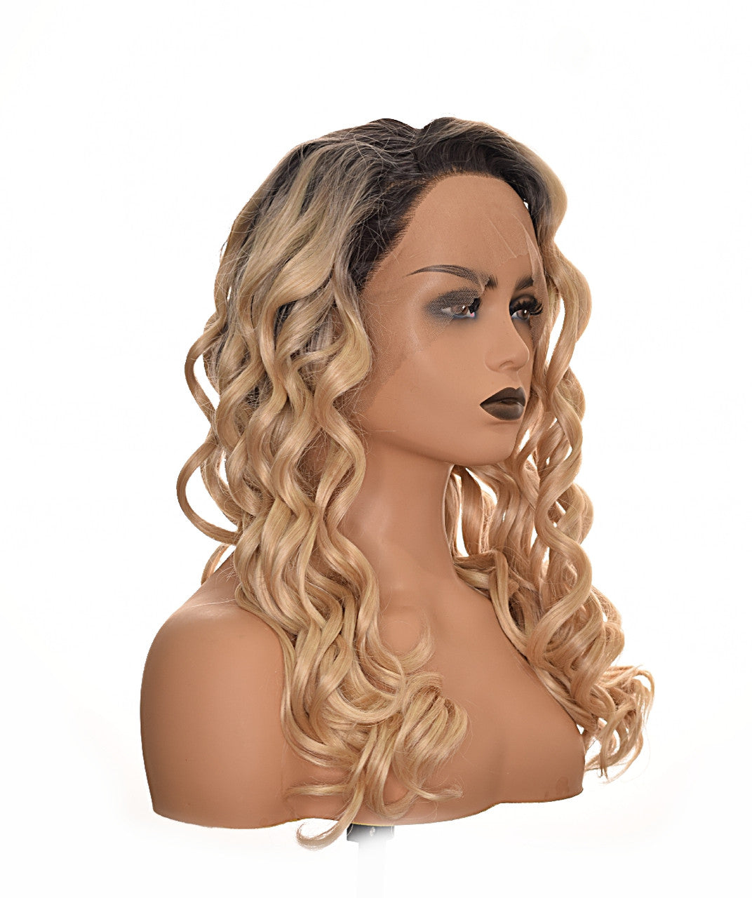 Caramel Ombre Blonde Curly Lace Front Wig. Larissa Wigs