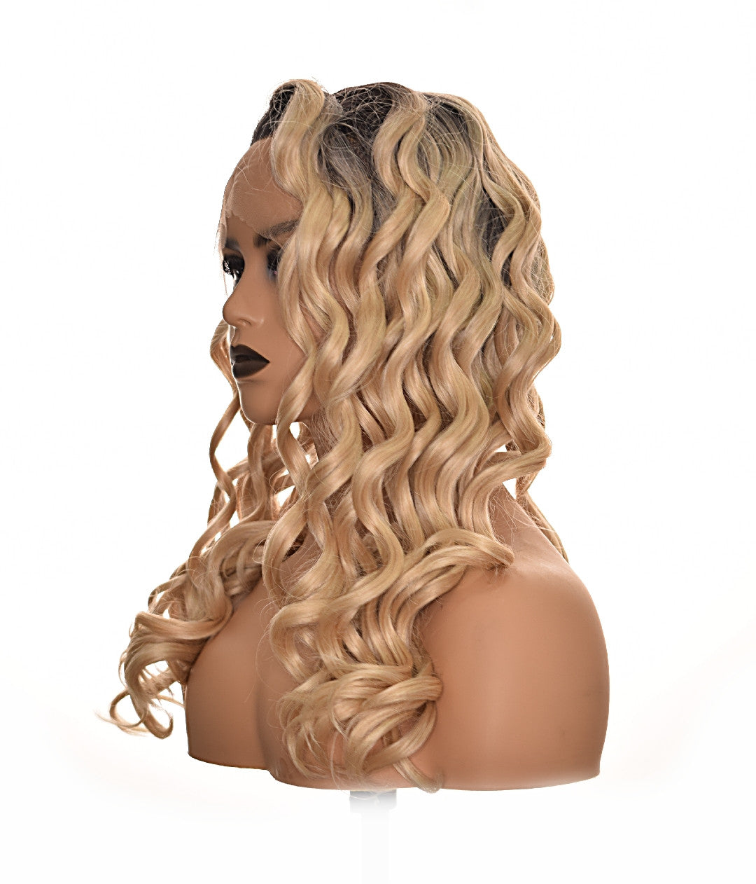 Caramel Ombre Blonde Curly Lace Front Wig. Larissa Wigs