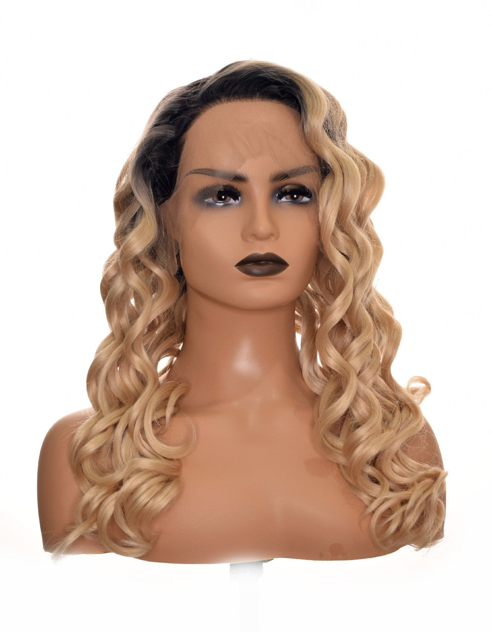 Caramel Ombre Blonde Curly Lace Front Wig. Larissa Wigs