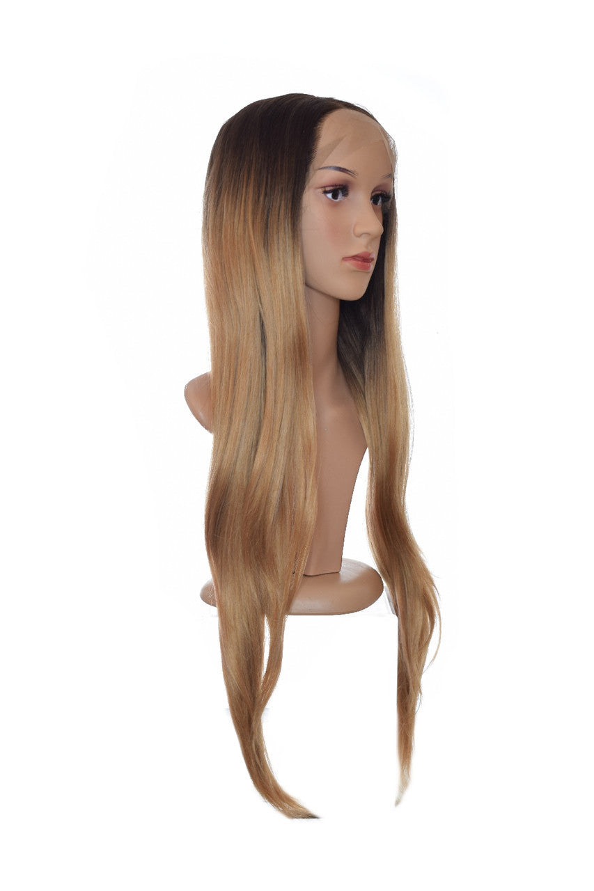 Caramel Long Lace Front Wig.  Root Dyed Ombre JLon Wig