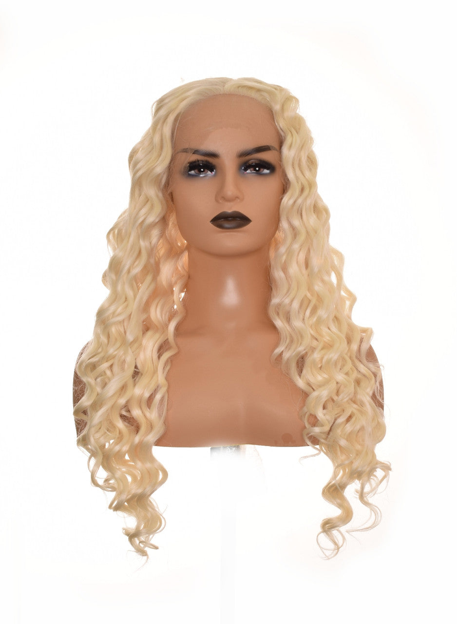 Platinum Blonde Lace Front Wig. Khalessi Curly Long Wig.