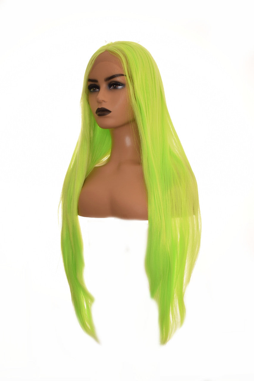 Lime Green Godiva Extra Long Lace Front Wig. LimeKrime