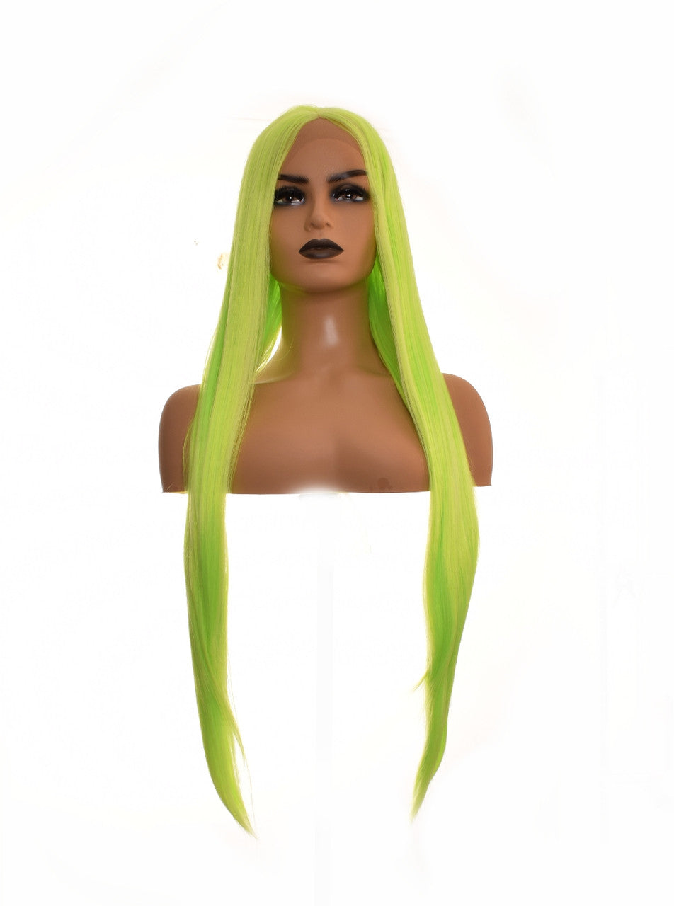 Lime Green Godiva Extra Long Lace Front Wig. LimeKrime