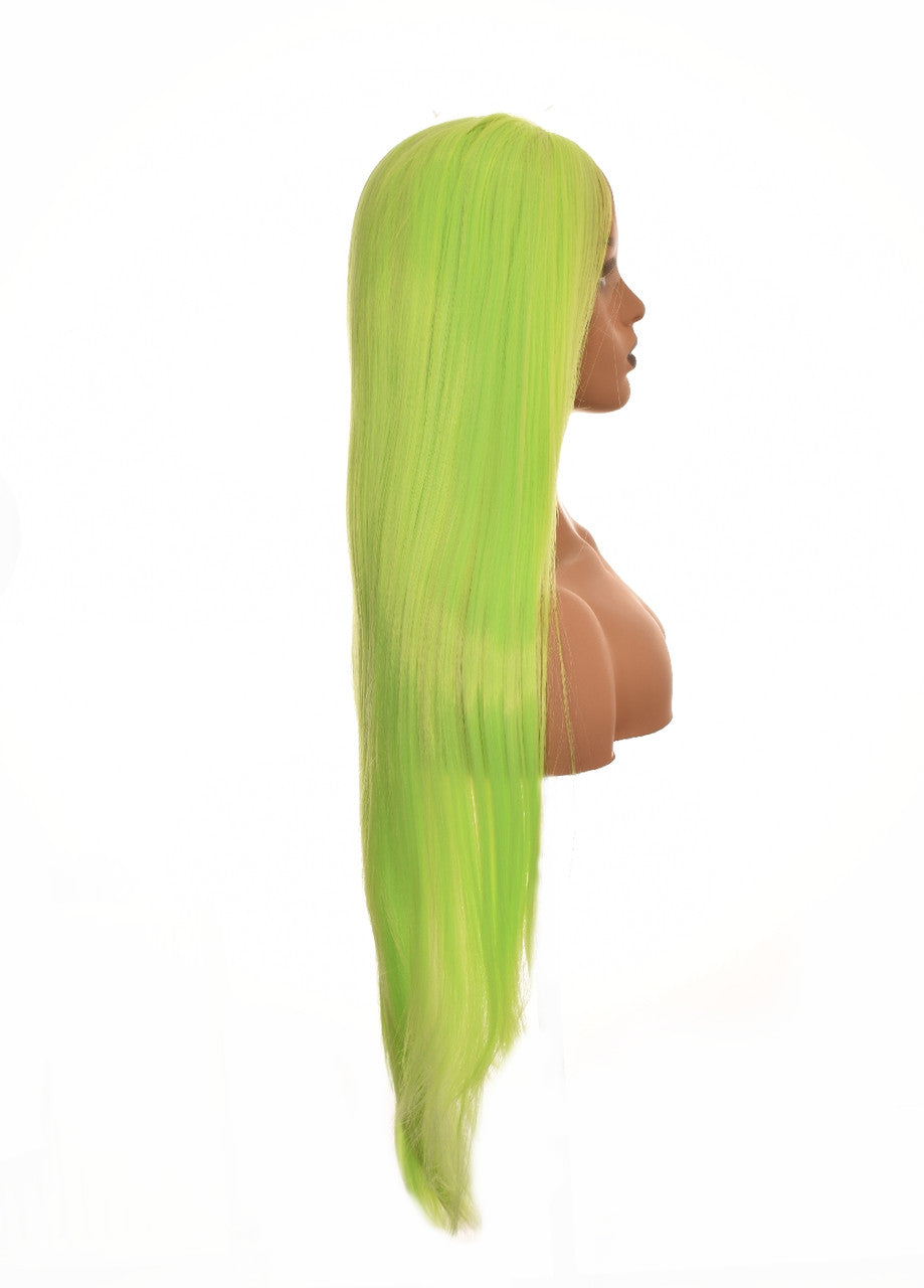 Lime Green Godiva Extra Long Lace Front Wig. LimeKrime