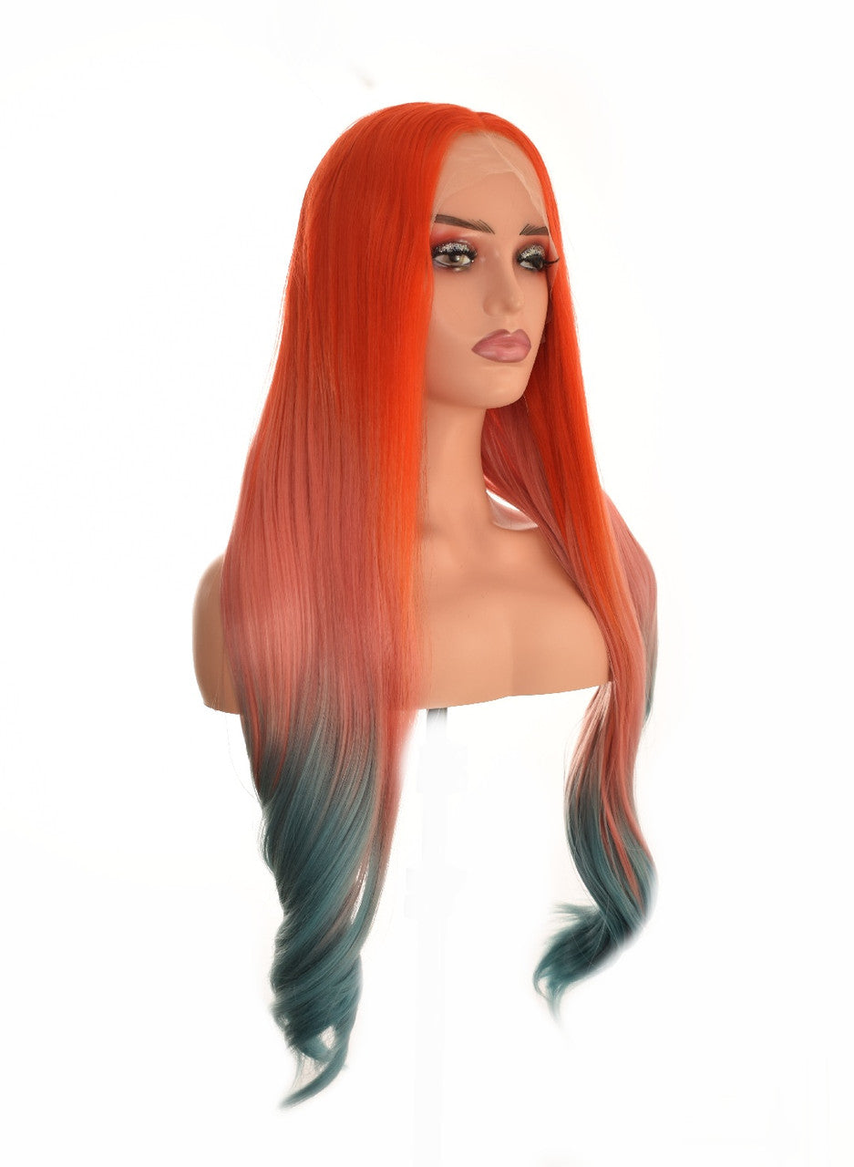 Orange Pink Blue Ombre Lace Front Wig. Shade.