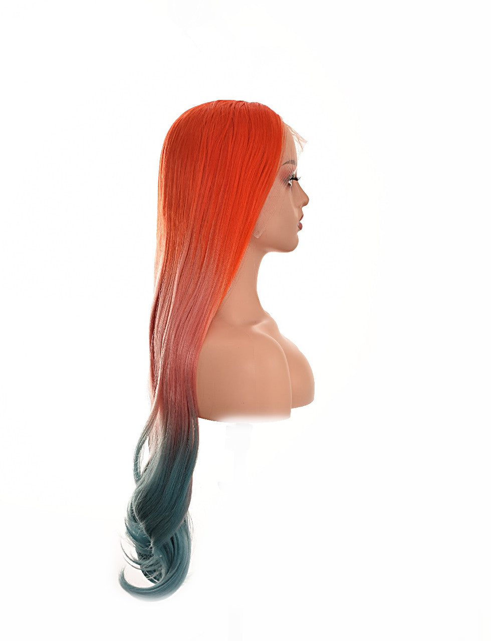 Orange Pink Blue Ombre Lace Front Wig. Shade.