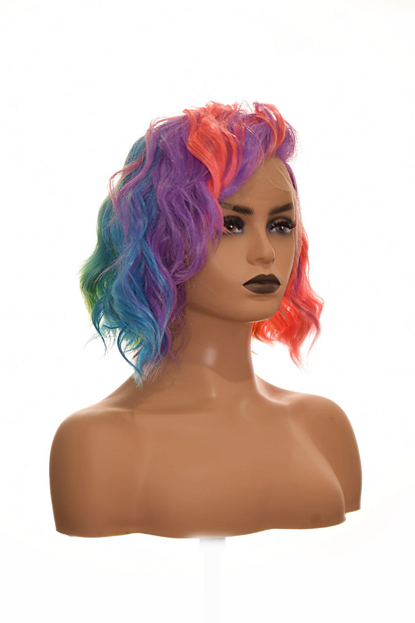Rainbow Pride Lace Front Wavy Wig. Multi Shade SpillThe T Wig