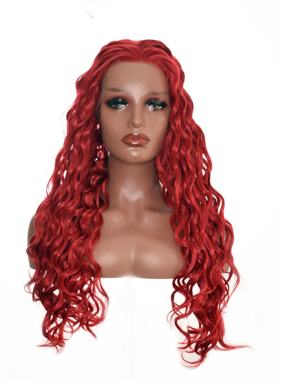 Burgundy Red Long Lace Front Wig.