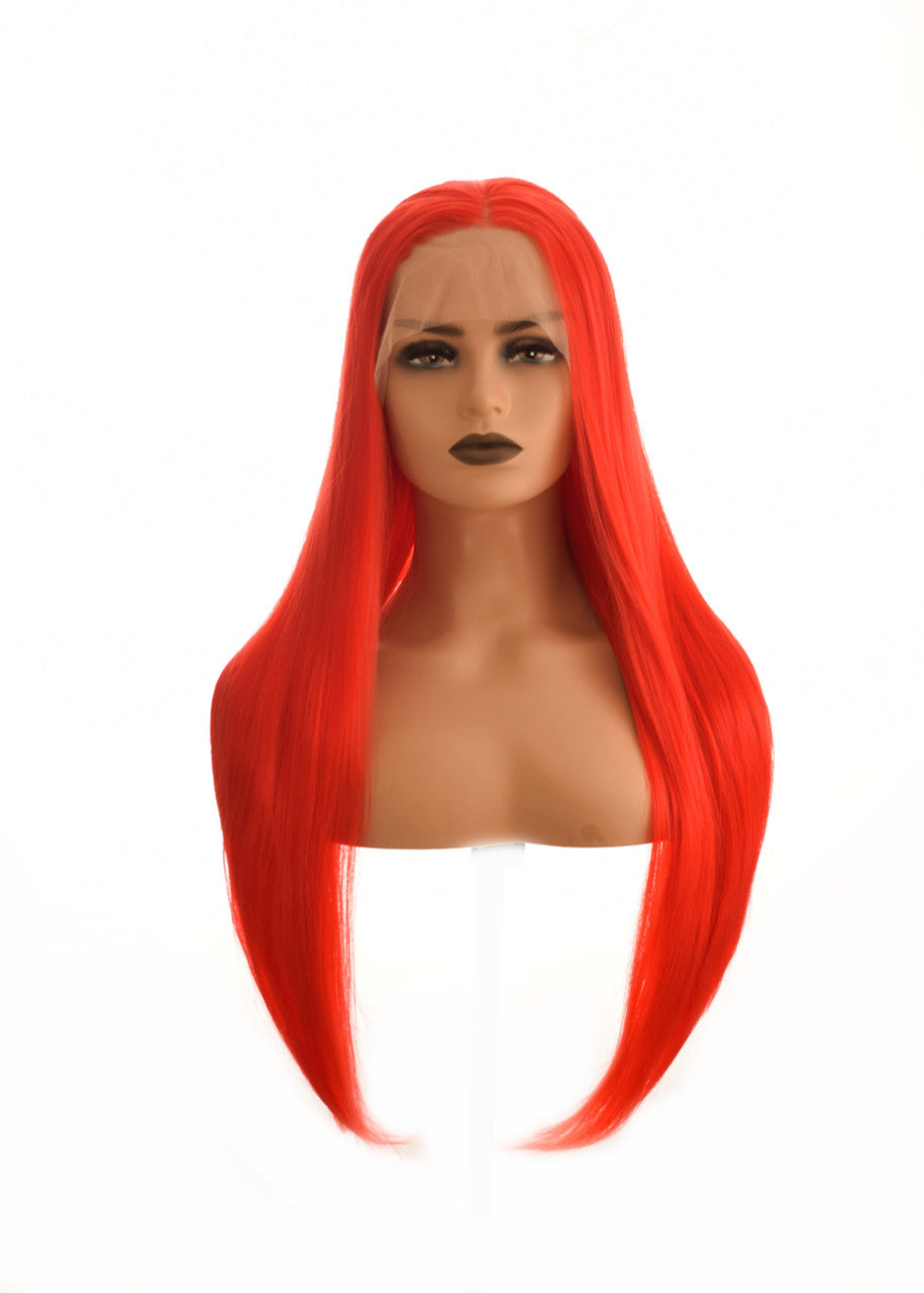Pillarbox Red Long Lace Front Wig. Akane