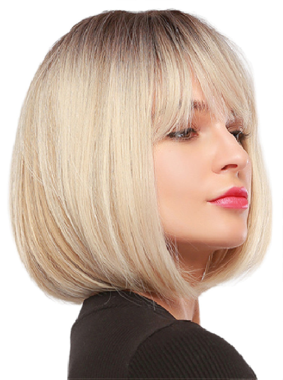 Blonde Short Bob Wig With Fringe. Katie Rooted Blonde