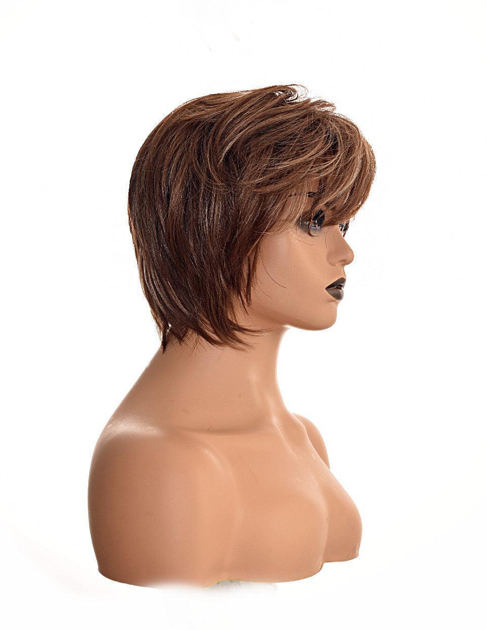 Short Chic Pageboy Brown with Blonde Highlights Wig. Pia