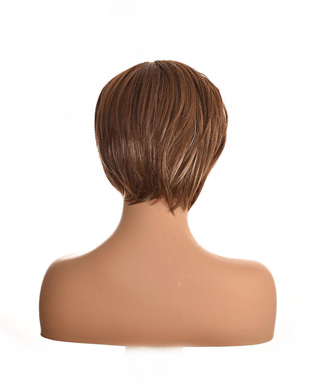 Short Chic Pageboy Brown with Blonde Highlights Wig. Pia
