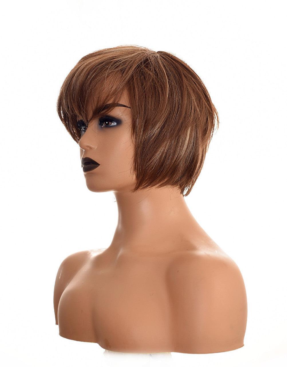 Short Chic Pageboy Brown with Blonde Highlights Wig. Pia