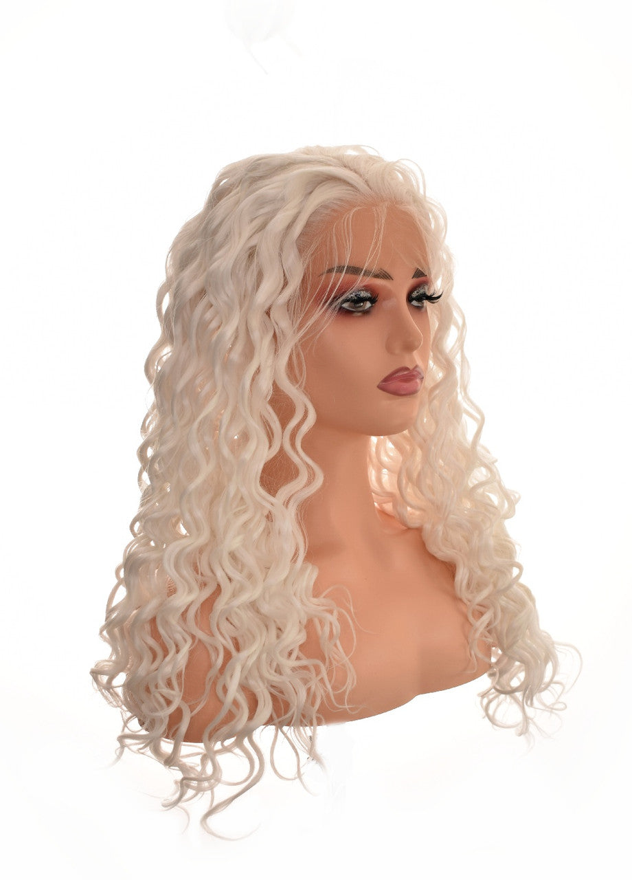 White Blonde Wavy Curl Lace Front Wig. Ice Queen