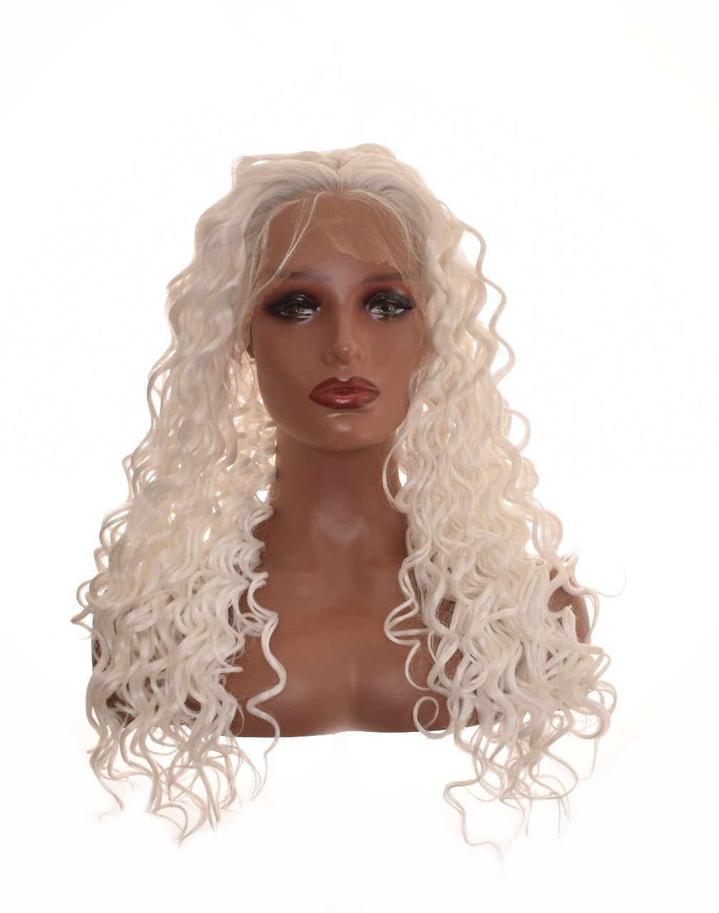 White Blonde Wavy Curl Lace Front Wig. Ice Queen