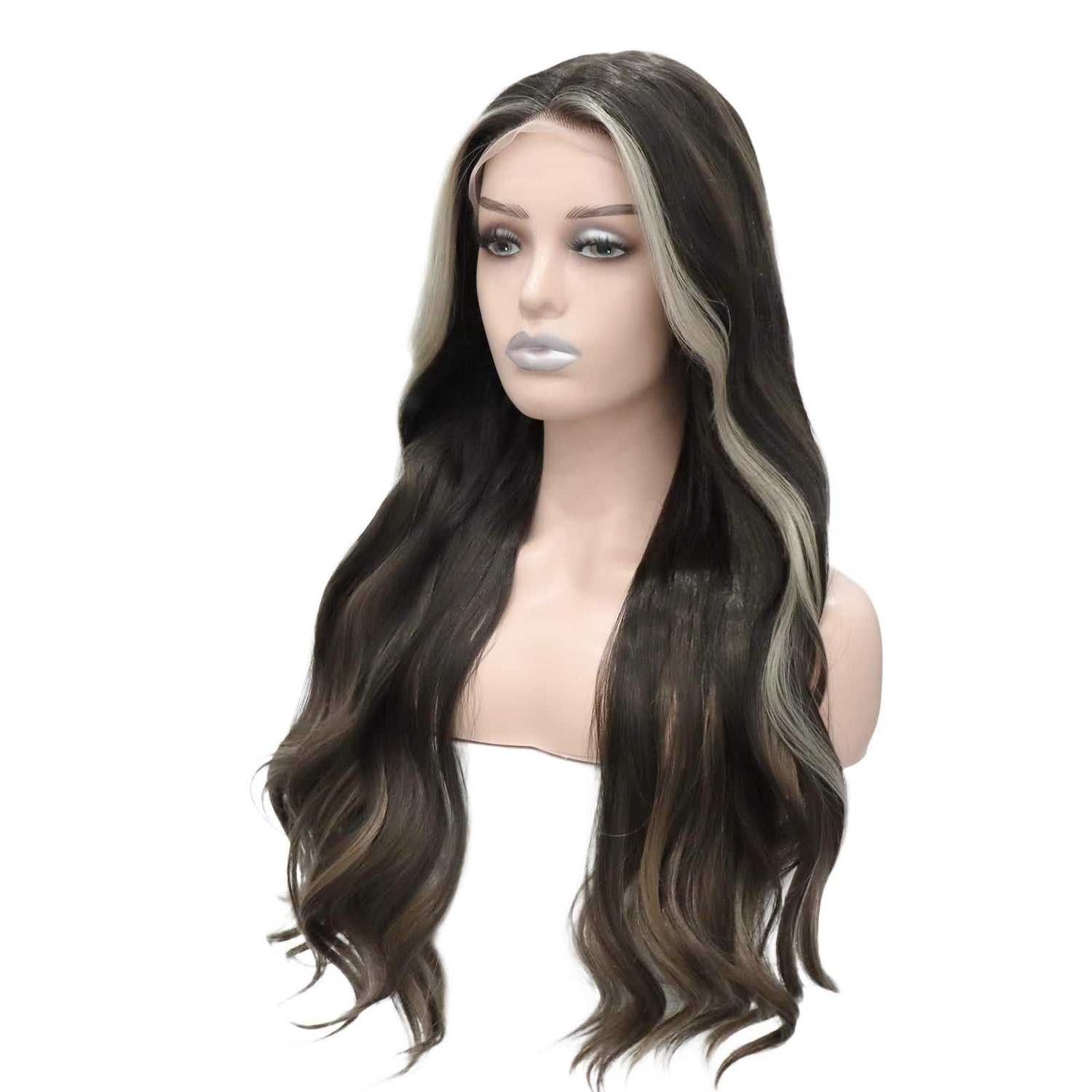 Streaked E-Girl Middle Part Bangs Lace Front Wig. Amal-CelebWigs