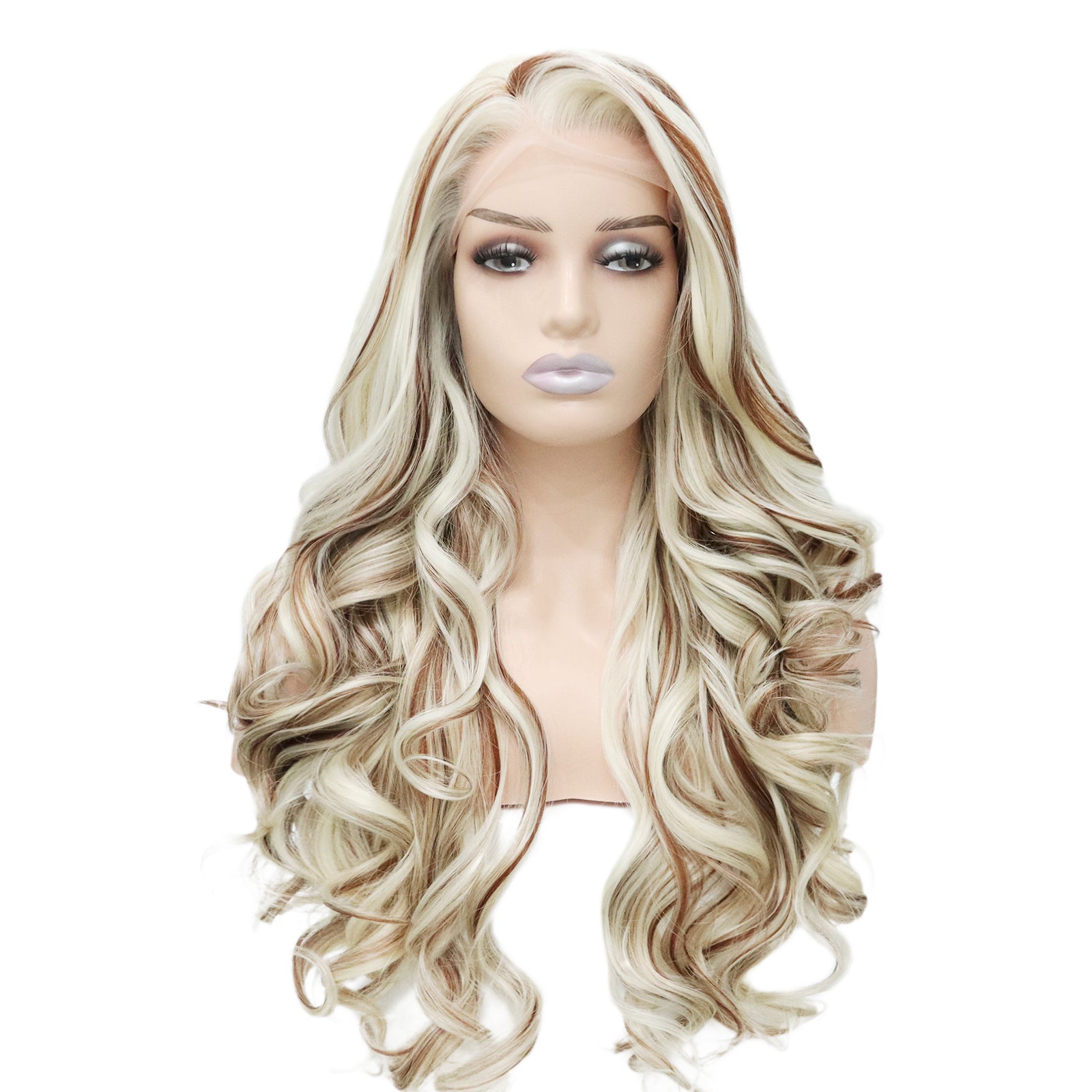 Blonde Caramel Brown Streaked Curly Lace Front Wig. Amari-CelebWigs