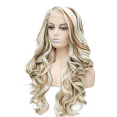 Blonde Caramel Brown Streaked Curly Lace Front Wig. Amari-CelebWigs