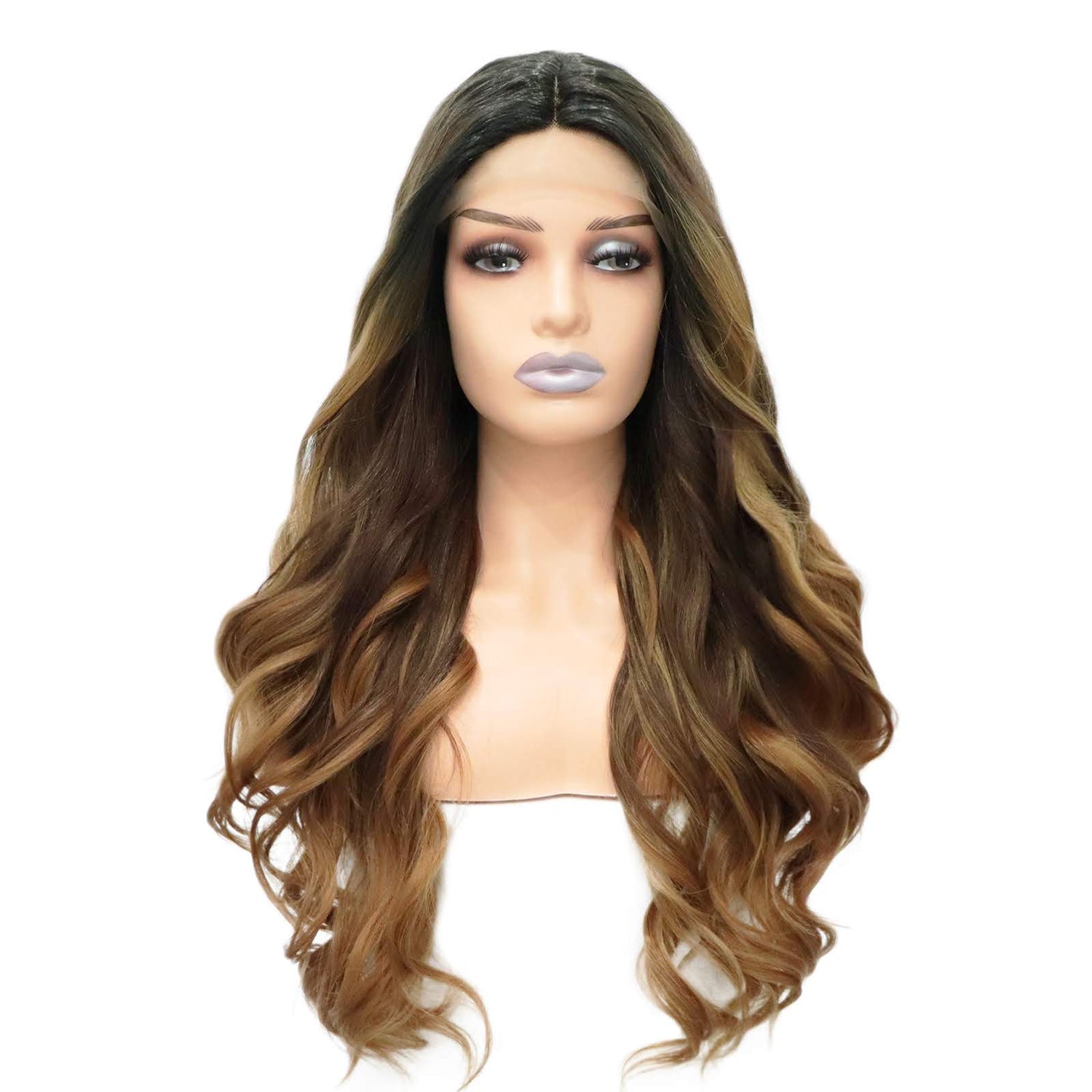 Wavy Caramel Brown T Part Lace Front Wig. Amaya-CelebWigs