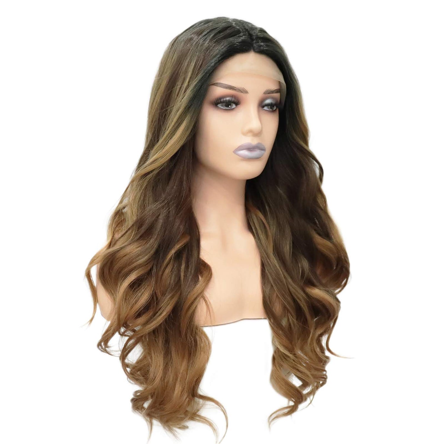 Wavy Caramel Brown T Part Lace Front Wig. Amaya-CelebWigs