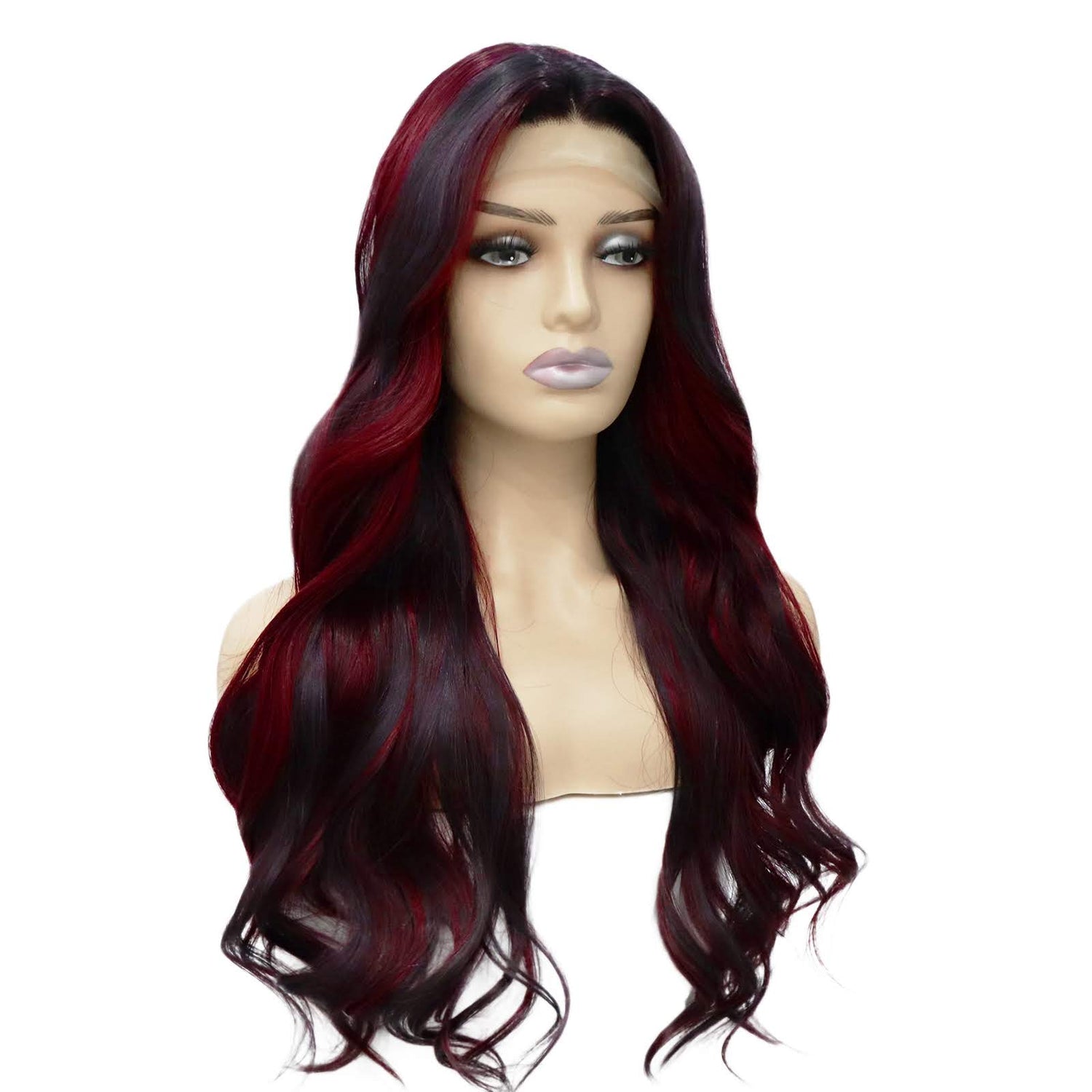 Dark Purple Black Streaked T Lace Front Wig. Avalon Wig-CelebWigs