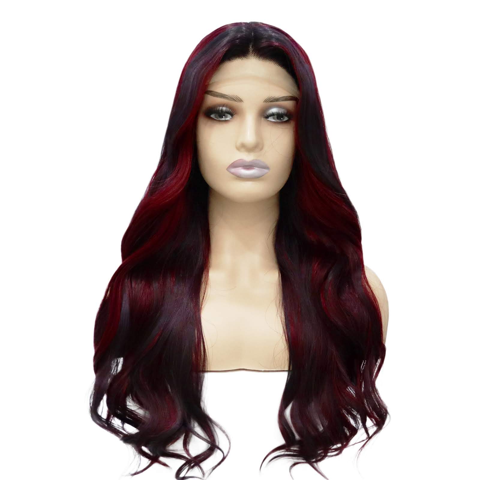 Dark Purple Black Streaked T Lace Front Wig. Avalon Wig-CelebWigs