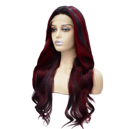 Dark Purple Black Streaked T Lace Front Wig. Avalon Wig-CelebWigs