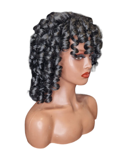 Black Corkscrew Coil Curls Wig. Shareen-CelebWigs