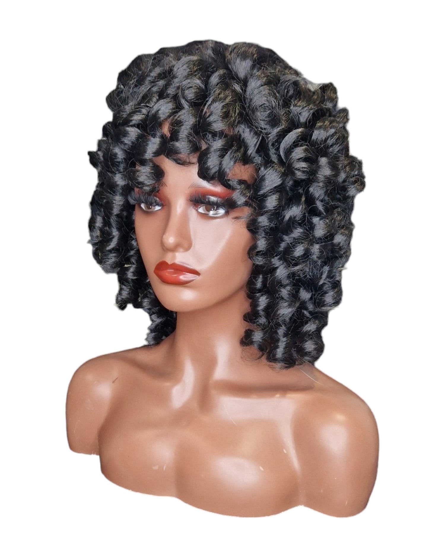 Black Corkscrew Coil Curls Wig. Shareen-CelebWigs